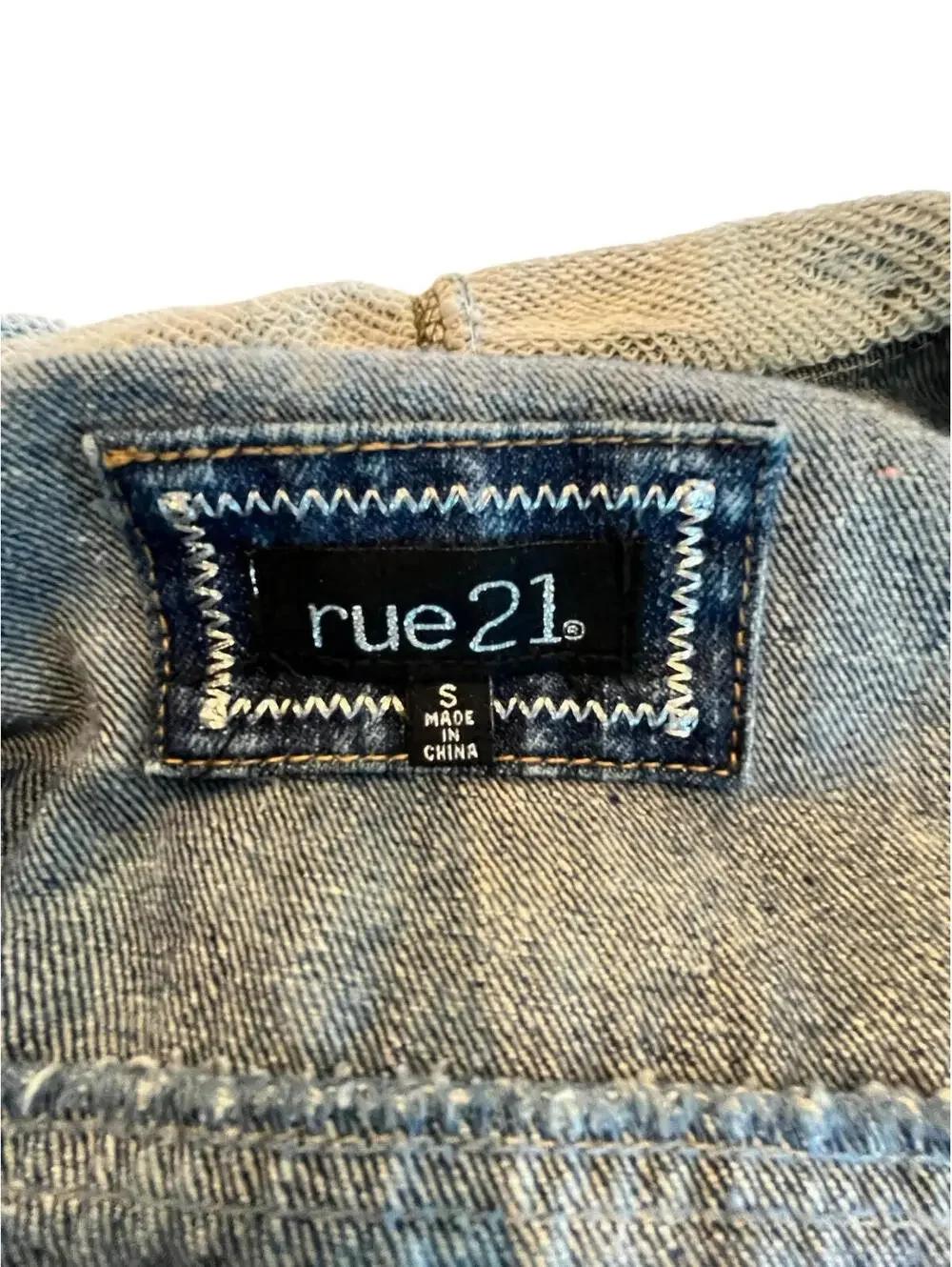 Denim Jean Knit Hoodie Jacket Youth Sz Small knit olive green blue jean Rue21